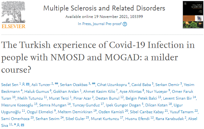 Türkiye MS Çalışma Grubu - Nöromiyelitis Optika (NMO) ve COVİD-19